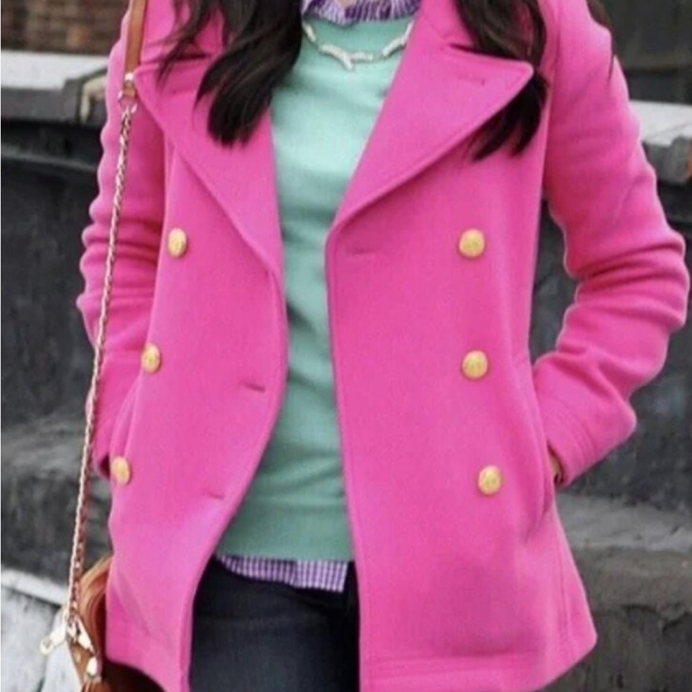 J. Crew Fuchsia Coat with Gold Accents - Picture 2 of 7